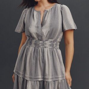 Anthropologie Blue and White Gingham “The Somerset” Mini Dress